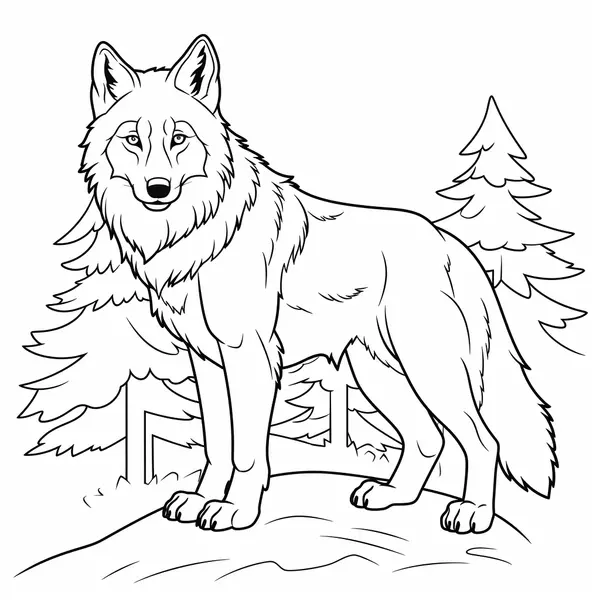 Dibujo para Colorear Lobo Mirando a la Cámara