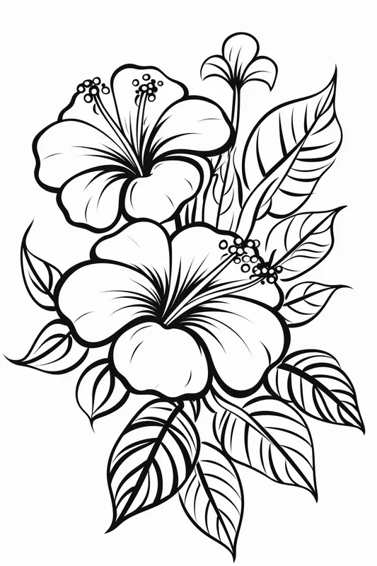 Hawaiian Flowers Printable Coloring Pages