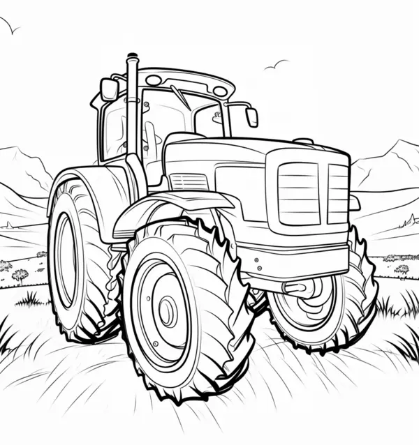 Dibujo para Colorear Gran Tractor en un Campo