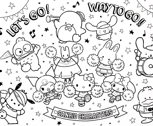 Many Sanrio Characters Partying Coloring Page