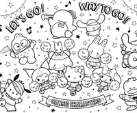 Viele Sanrio Charaktere beim Feiern