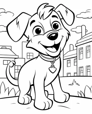 Chien Heureux sur Fond de Ville