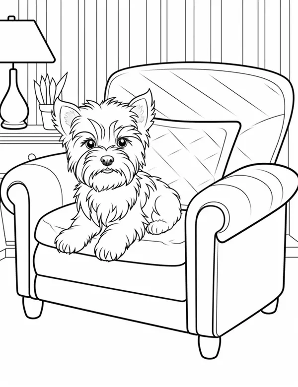 Dibujo para Colorear Yorkshire Terrier Sentado en el Sofá