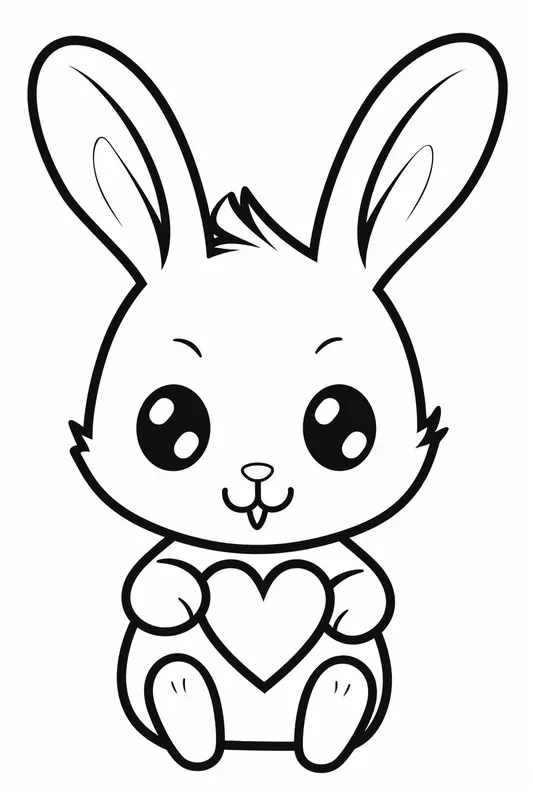 Cute Bunny Holding a Heart Coloring Page
