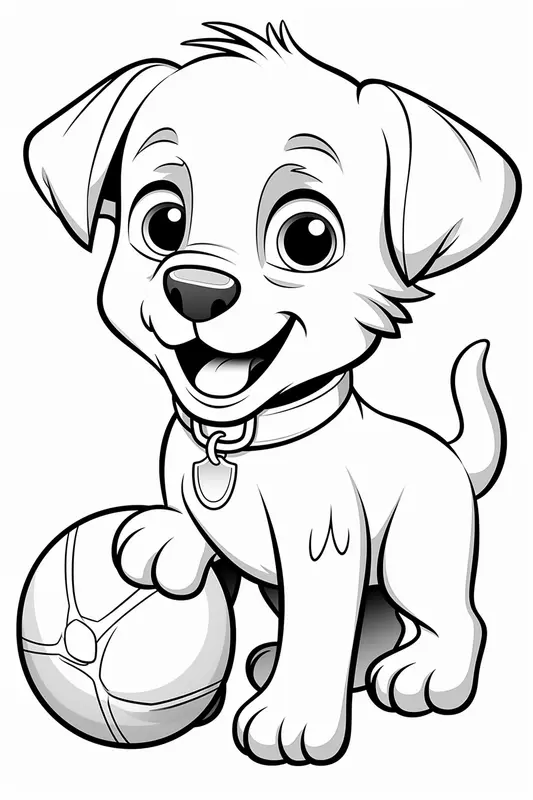 Happy Dog Playing with a Ball Coloring Page