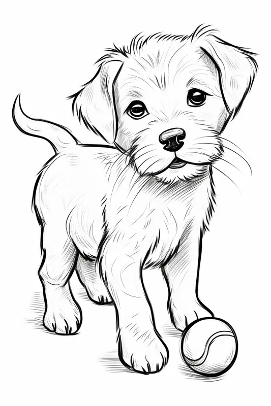 Cute Dog Playing Fetch Coloring Page