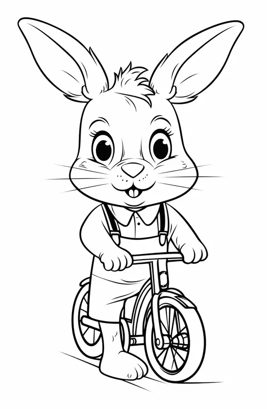 Bunny on a Bicycle Coloring Page