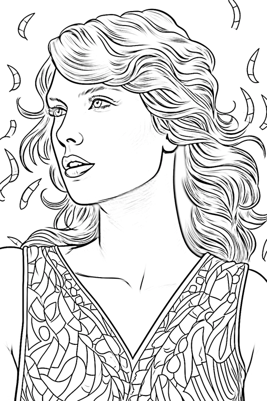 Dibujo para Colorear Taylor Swift Mirando Hacia otro Lado
