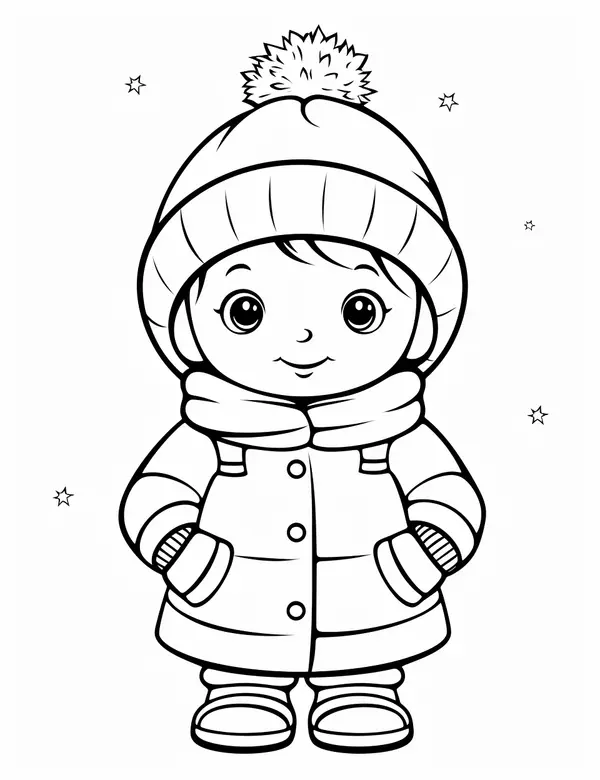 Toddler in the Snow Coloring Page