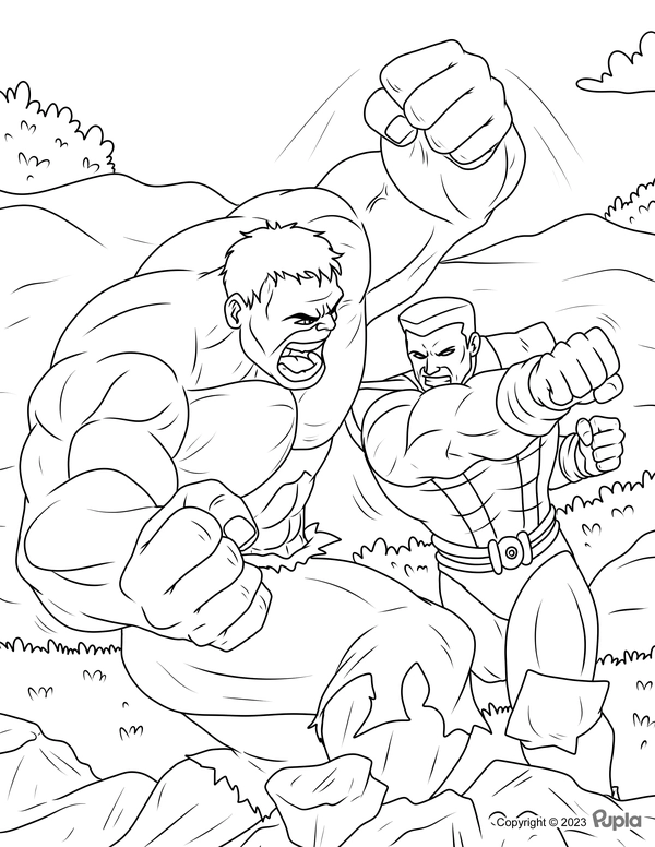 Coloriage Combat de Hulk