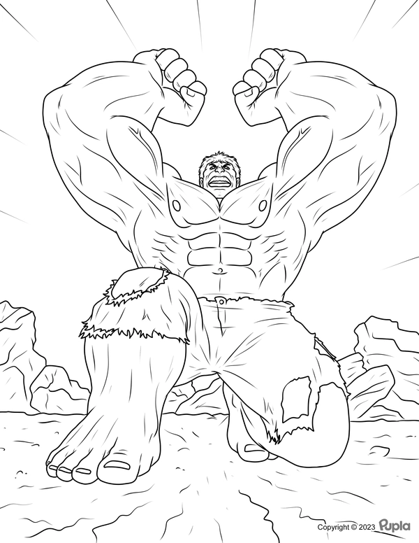 Dibujo para Colorear Hulk Sentado de Rodillas