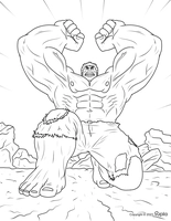 Hulk sitzt auf seinen Knien
