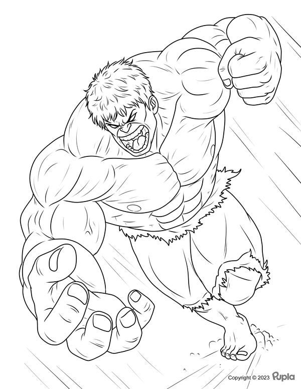 Dibujo para Colorear Hulk Corriendo y Listo para Golpear