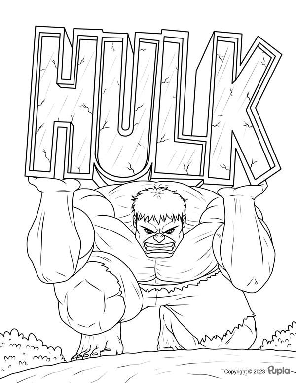 Dibujo para Colorear Hulk Levantando su Nombre en Letras