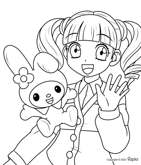 My Melody Together with a Girl Coloring Page
