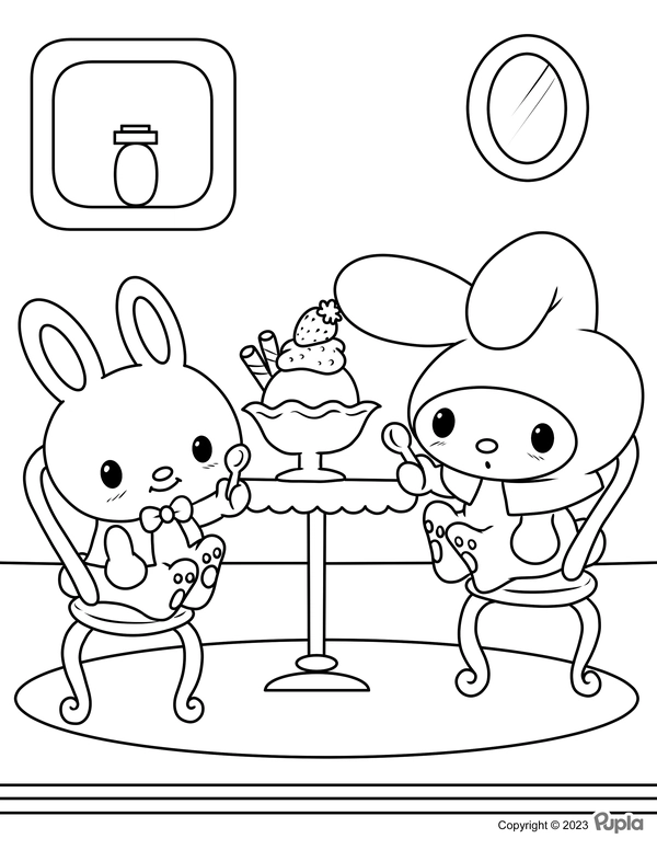My Melody Eating Ice Cream with Rhythm Coloring Page