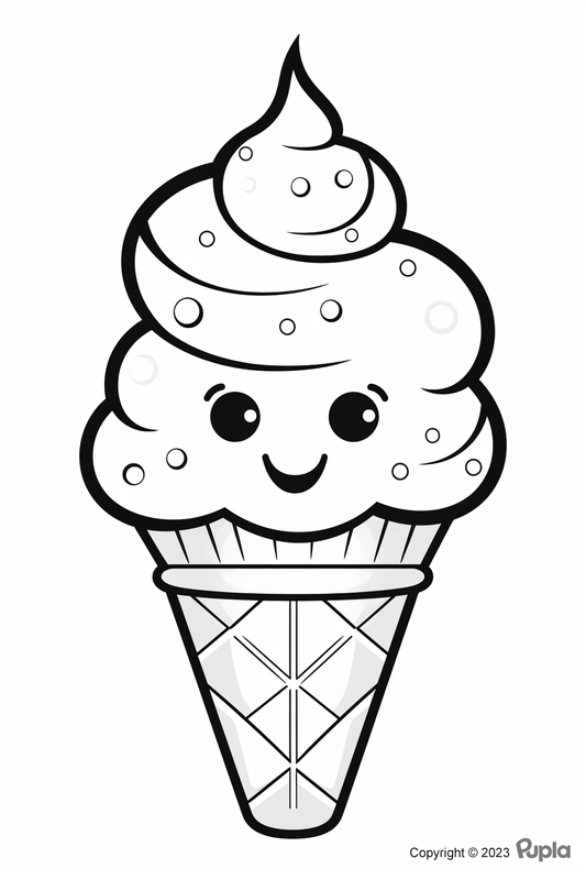 Cute Ice Cream with Eyes Coloring Page