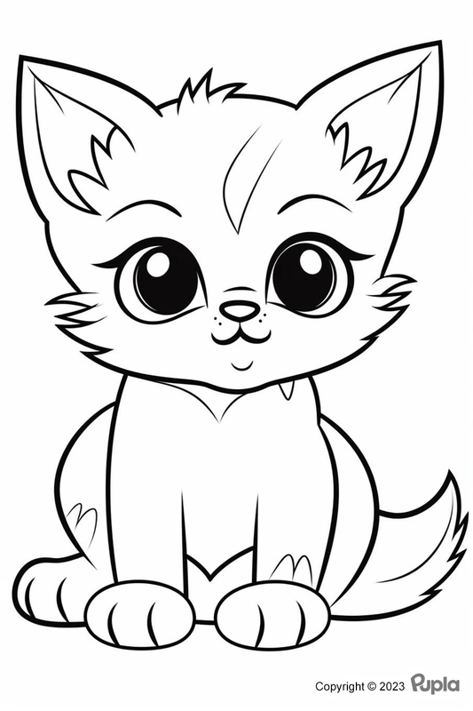 Cute Kitten with Big Eyes Coloring Page