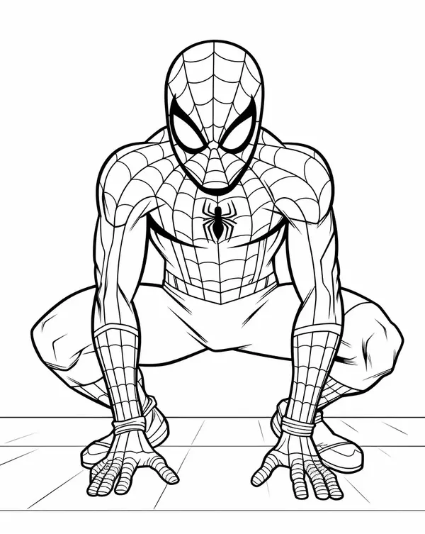 Spiderman Kneeling Coloring Page