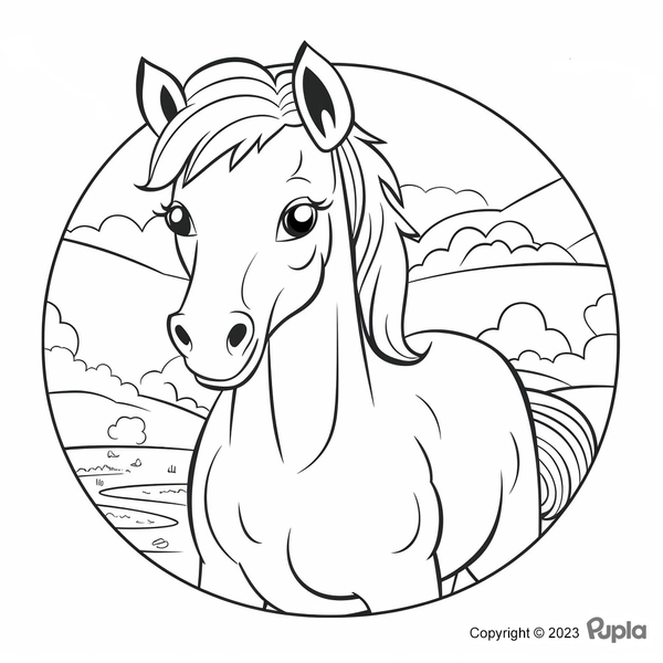 Paard in een Cirkel Kleurplaat