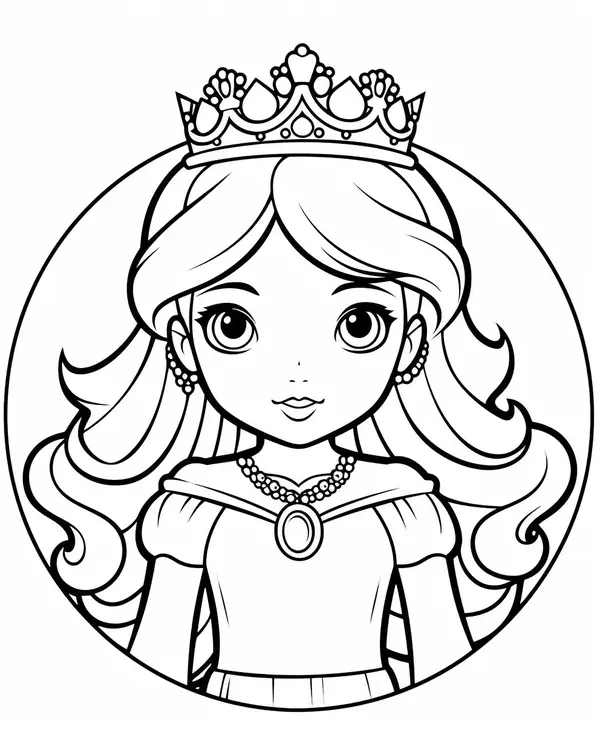 Cute Princess in a Circle Coloring Page