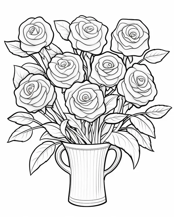 🖍️ Bouquet of Roses in a Vase - Printable Coloring Page for Free ...