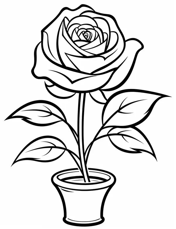 Coloriage Grande Rose dans un Petit Pot