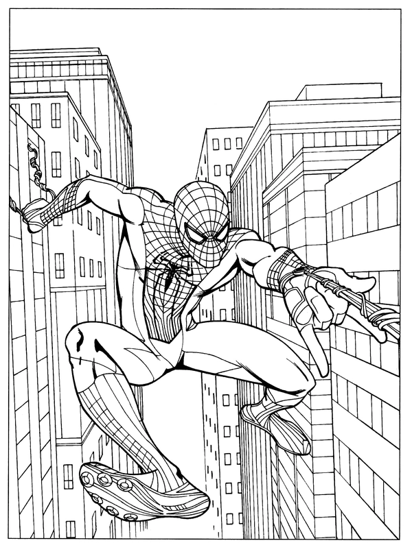 Spiderman Jumps Buildings Coloring Page
