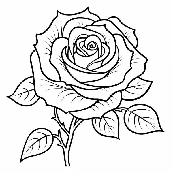 Coloriage Grande Rose avec de Nombreuses Feuilles