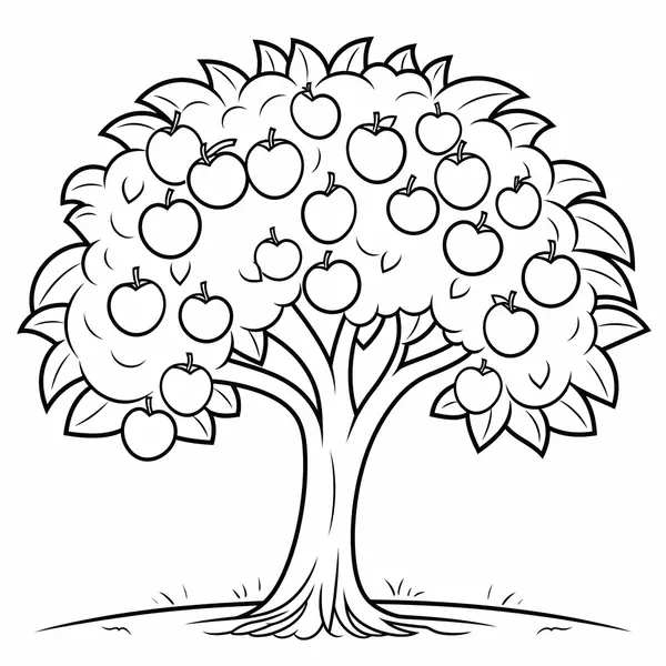 Eenvoudige en Gemakkelijke Appelboom Kleurplaat