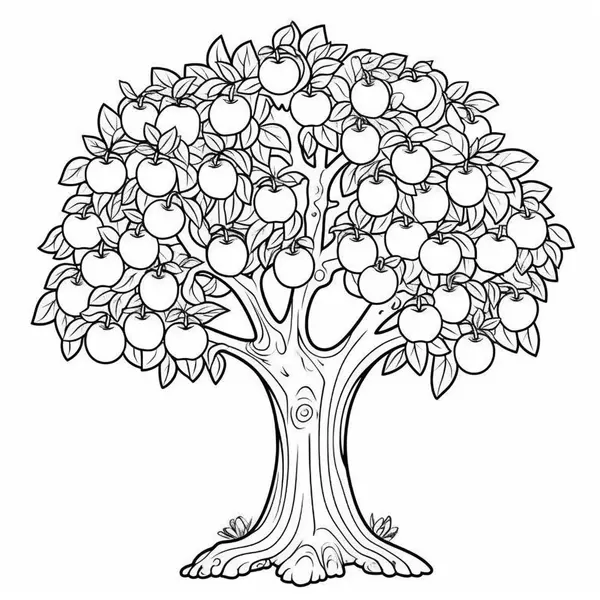 Dibujo para Colorear Manzano Detallado