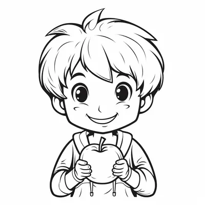 Niño con una Manzana en la Mano