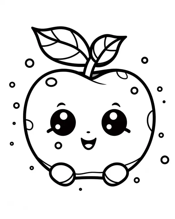 Dibujo para Colorear Manzana Kawaii con Hojas