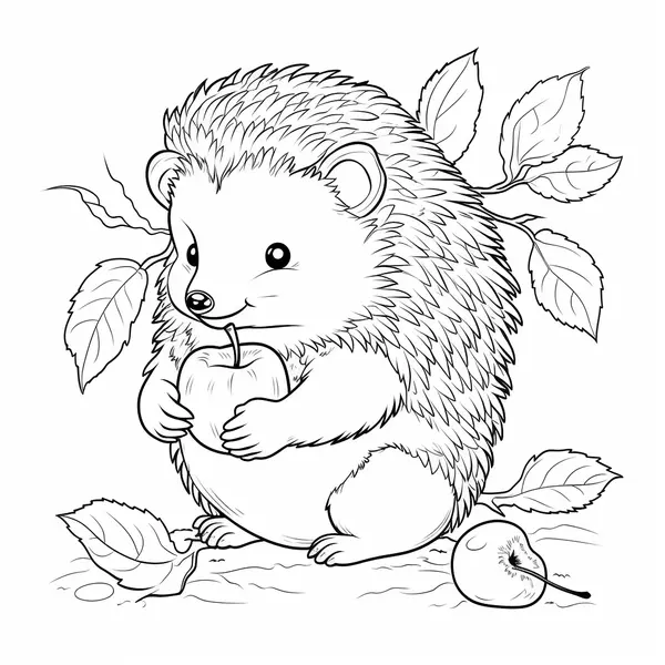 Hedgehog Holding an Apple Coloring Page