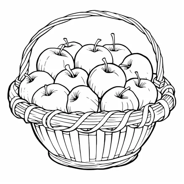 Mit Äpfeln gefüllter Korb Ausmalbild