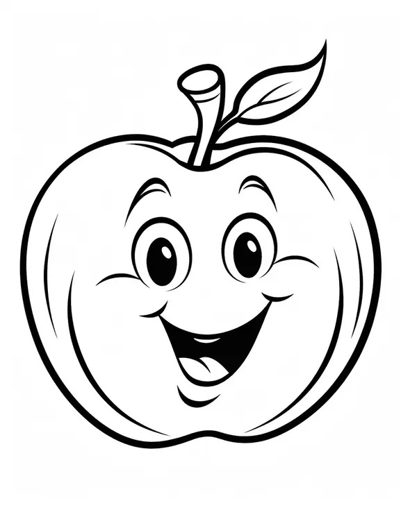 Happy Apple Character Coloring Page