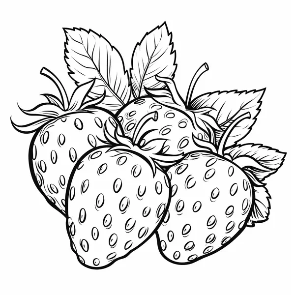 4 Strawberries Coloring Page