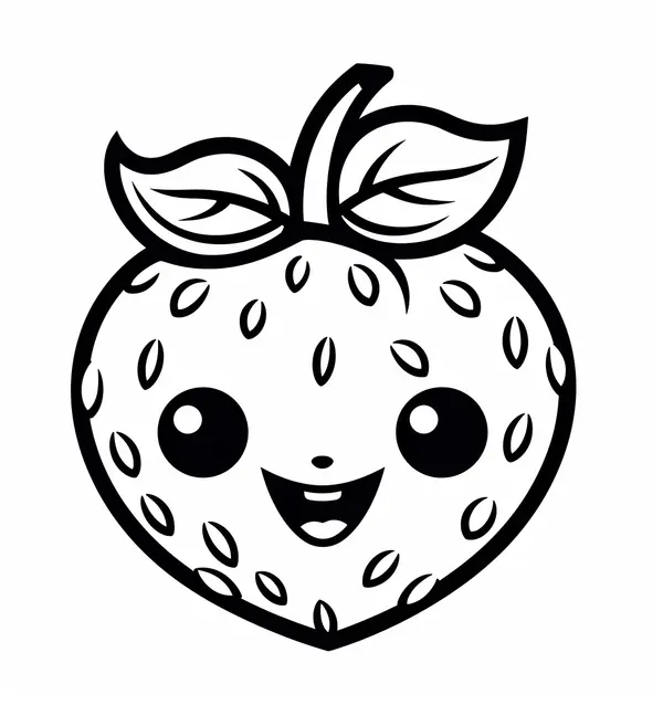 Strawberry Kawaii Style Coloring Page
