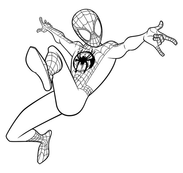 Spiderman Springt in Lucht Kleurplaat