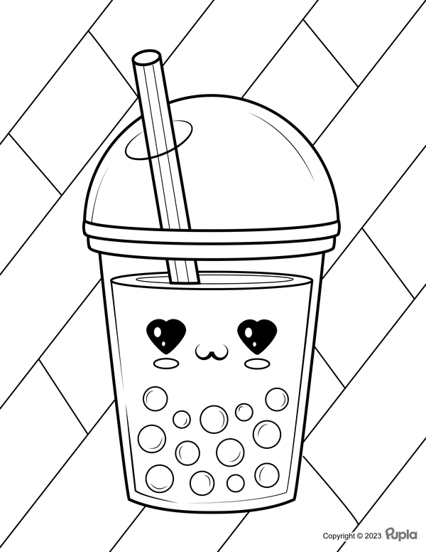 Boba Tea with Heart Shaped Eyes Coloring Page