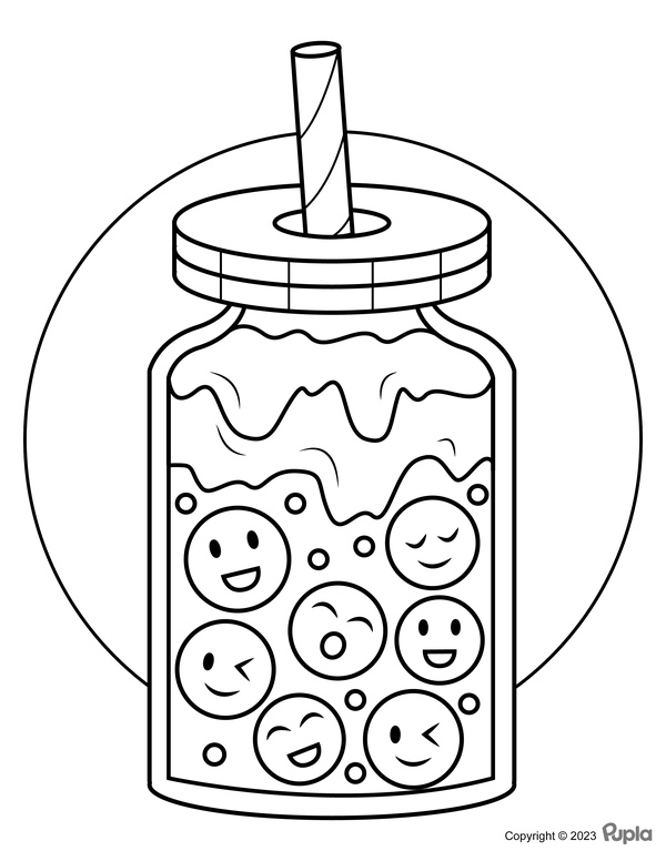 Boba Tea with Smileys Coloring Page