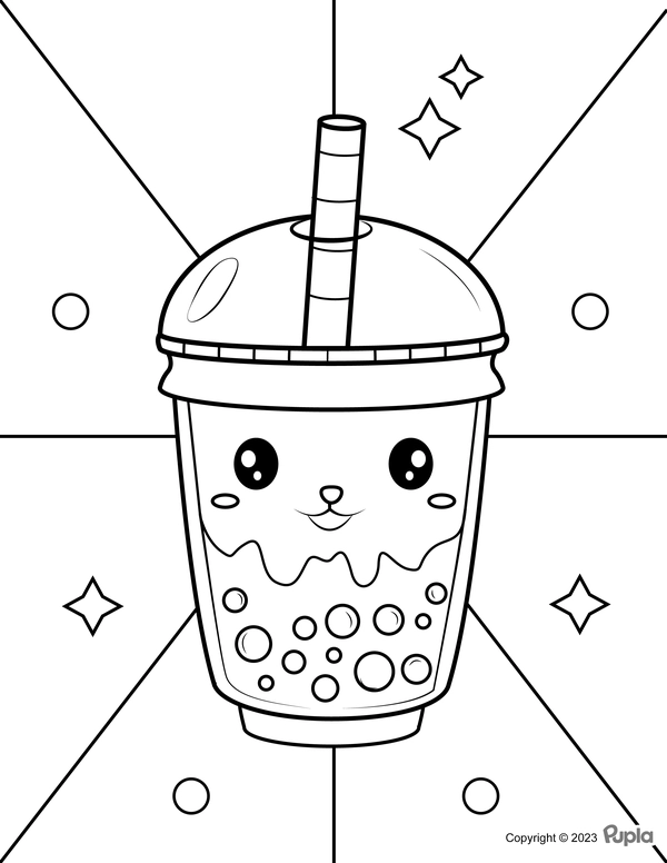 Boba Tea with Stars Coloring Page