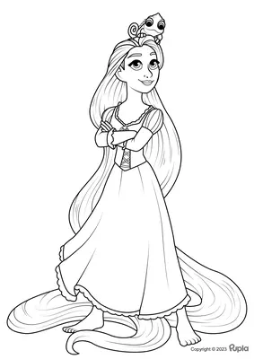 Rapunzel con Pascal en la cabeza
