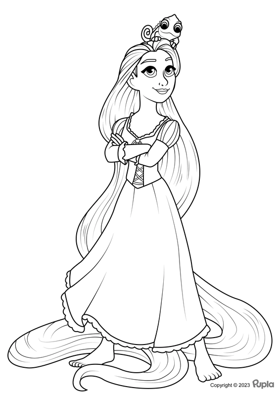 Rapunzel with Pascal on Her Head Coloring Page