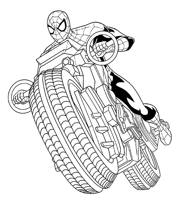 Spiderman op Motor Kleurplaat