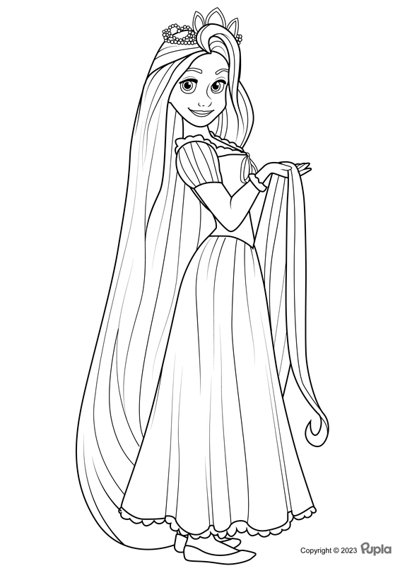 Dibujo para Colorear Hermosa Rapunzel sosteniendo su cabello