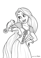 Rapunzel en Pascal kijken elkaar aan