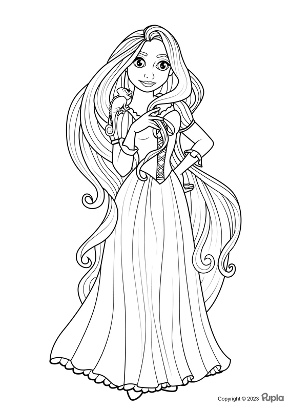 Dibujo para Colorear Rapunzel con un vestido precioso