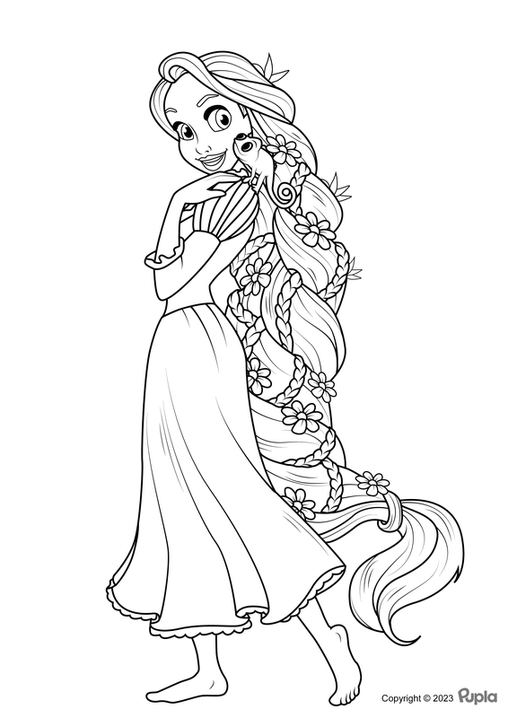 Rapunzel with Her Long Hair Coloring Page