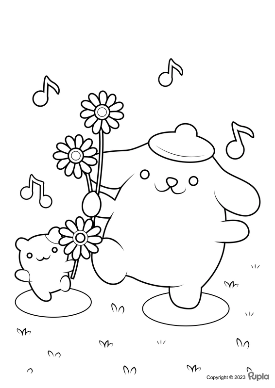 Pompompurin and Muffin Dancing Coloring Page